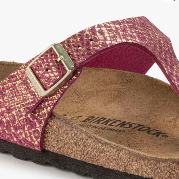 Birkenstock Gizeh Shiny Python Dark Fuschia Thong Sandal - Picture 3 of 11